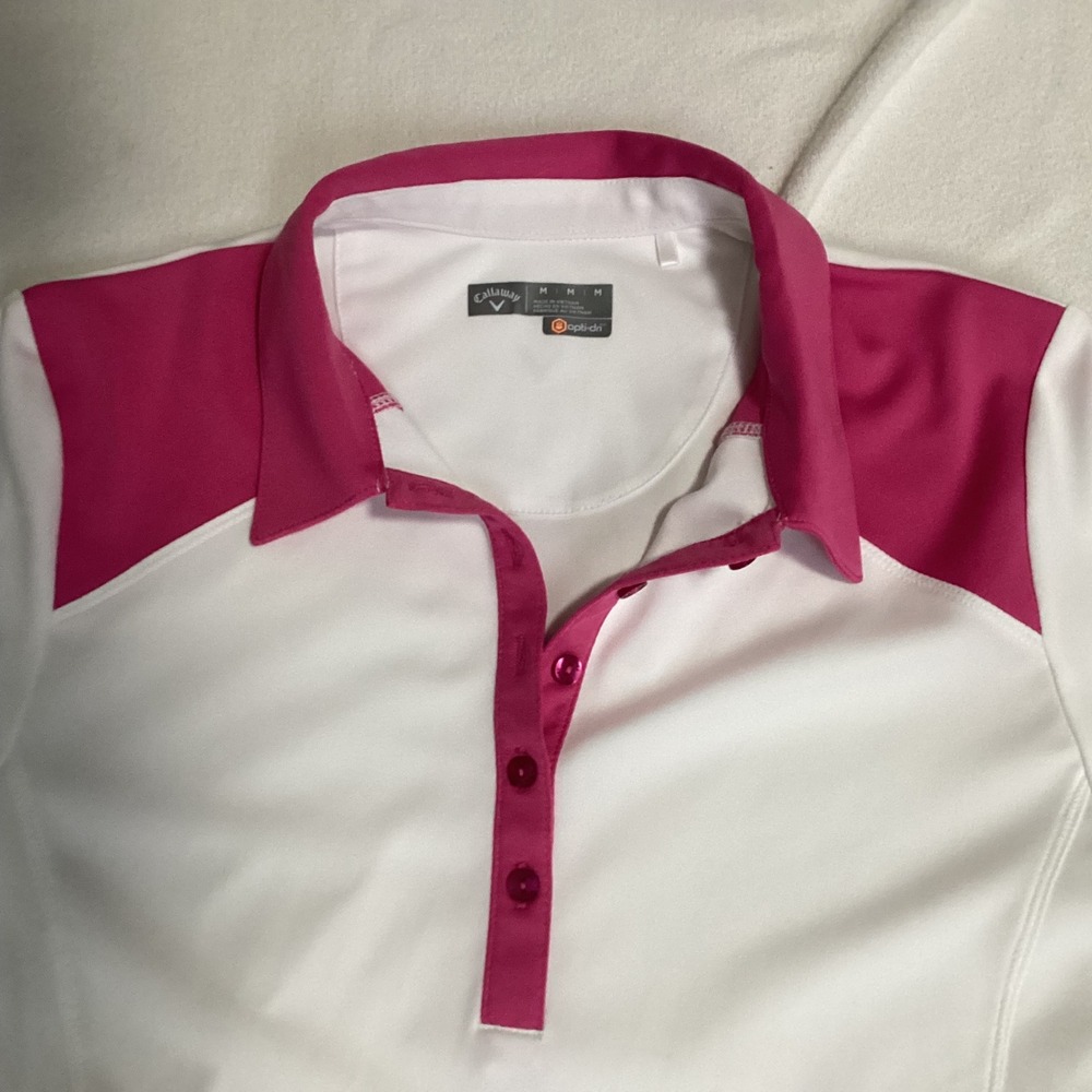 Callaway Womens Opti-Dri Golf Polo Shirt White Pink Colorblock Medium - Picture 2 of 7